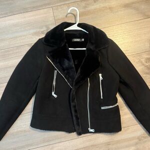 Ralph Lauren Black Faux Fur Jacket - moto style